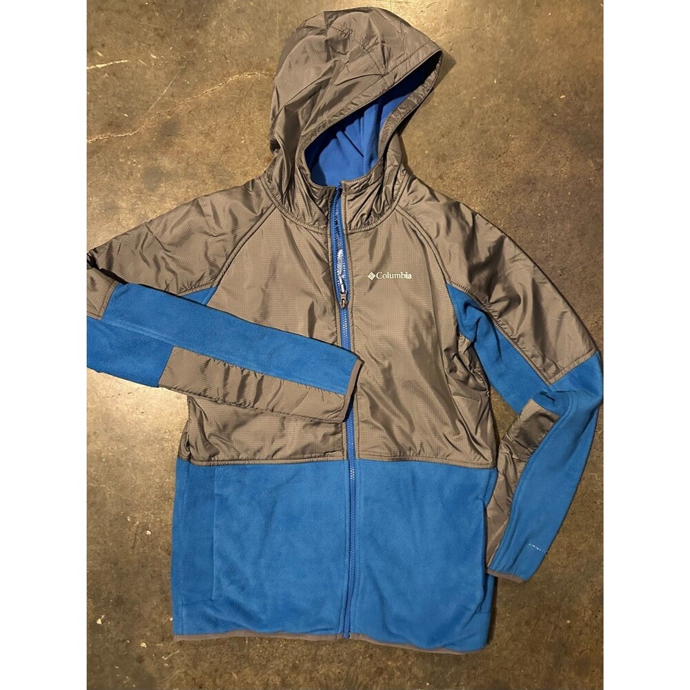 Columbia Boy's Size XL Gray And Blue Fleece Zip Up Jacket Zip Pockets
